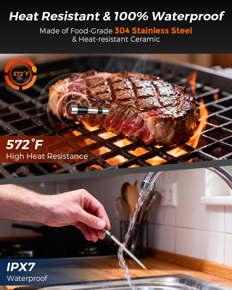 Alfolive 2025 AI Wireless Meat Thermometer, Smart Bluetooth Meat Thermometer Digital, ±0.5°F High Accuracy, Grill Temperature Probe for BBQ, Grilling, Smoker, Oven, Cooking, Air Fryer, 1 Probe - Image 5